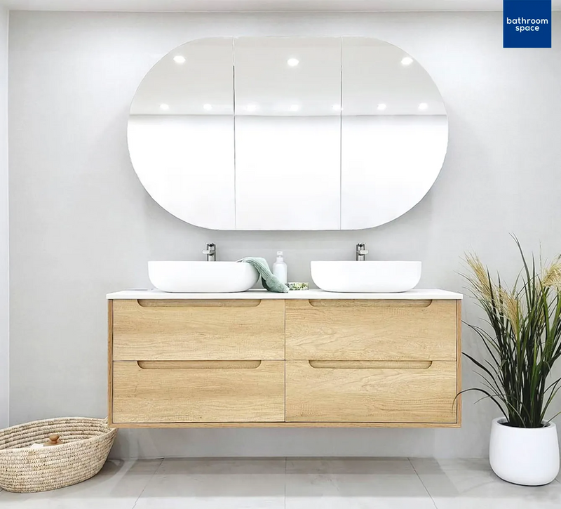 Otti Byron 1200mm Double Bowl Wall Hung Vanity Natural Oak (Cabinet Only) - Sydney Home Centre