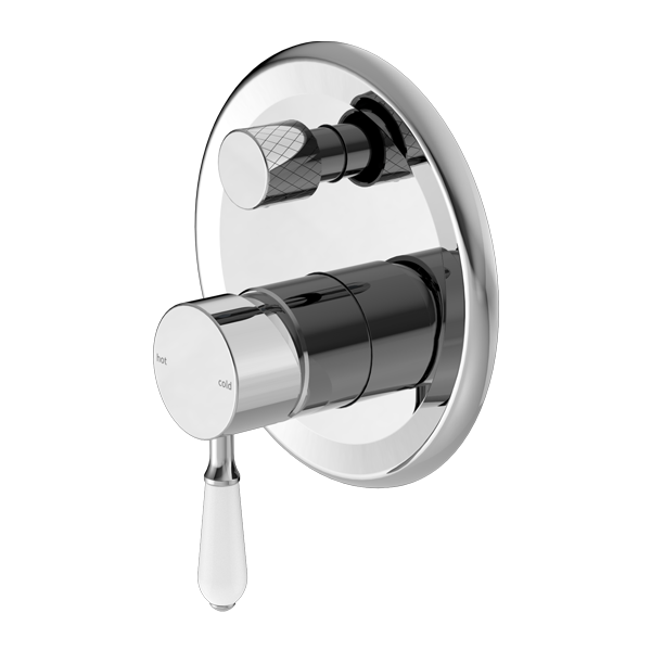 Nero York Shower Mixer With Divertor With White Porcelain Lever Chrome - Sydney Home Centre