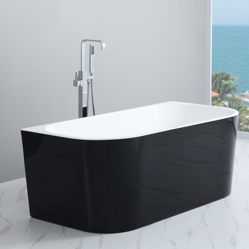 Poseidon Elivia Back To Wall 1500mm Gloss Black And White Bathtub - Sydney Home Centre