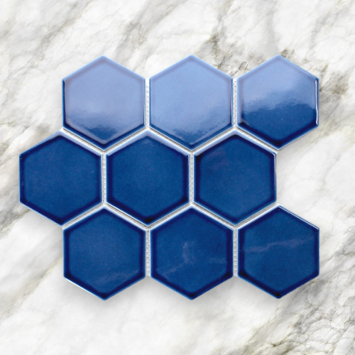Prussian Blue Gloss Porcelain Glazed 95x110mm Hexagon - Sydney Home Centre