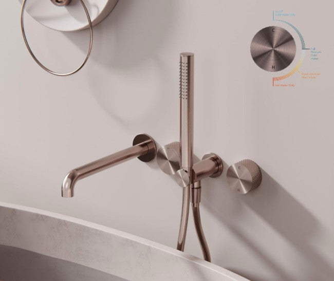 Nero Opal Progressive Wall Basin/Bath Mixer 230mm Spout Brushed Bronze - Sydney Home Centre