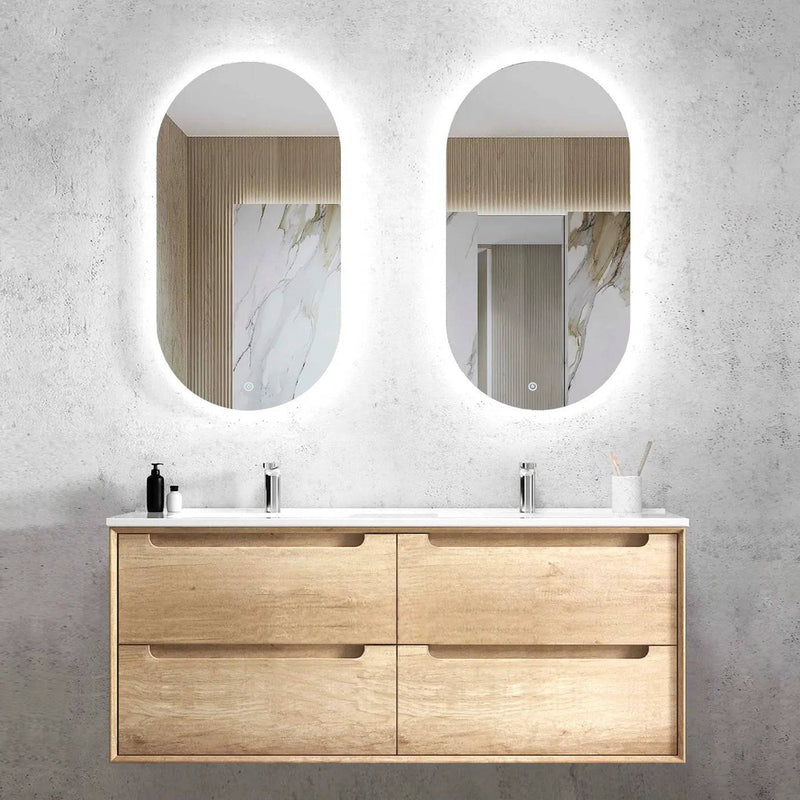 Otti Byron 1200mm Double Bowl Wall Hung Vanity Natural Oak (Ceramic Top) - Sydney Home Centre