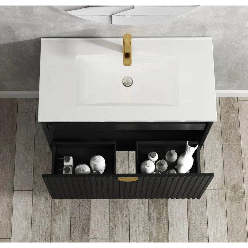 Otti Marlo 900mm Wall Hung Vanity Black Satin (Cabinet Only) - Sydney Home Centre