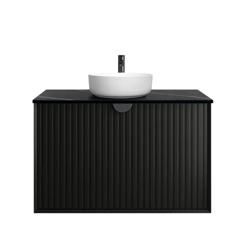 Otti Marlo 900mm Wall Hung Vanity Black Satin (Ultra Deluxe Stone Top) - Sydney Home Centre