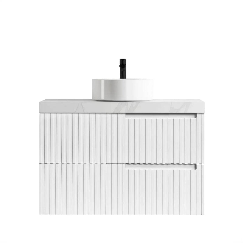 Otti Noosa 900mm Wall Hung Vanity Matte White (60mm Stone Top) - Sydney Home Centre