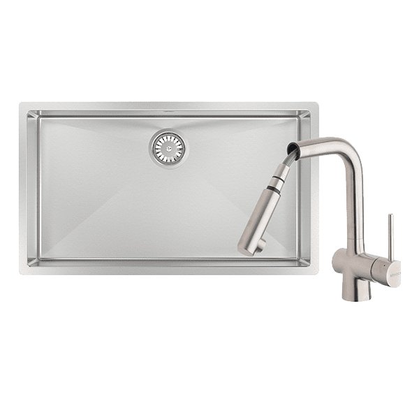 Abey Alfresco 700 Large Bowl Sink With Drain Tray & Laios Pull Out Kitchen Mixer - Sydney Home Centre