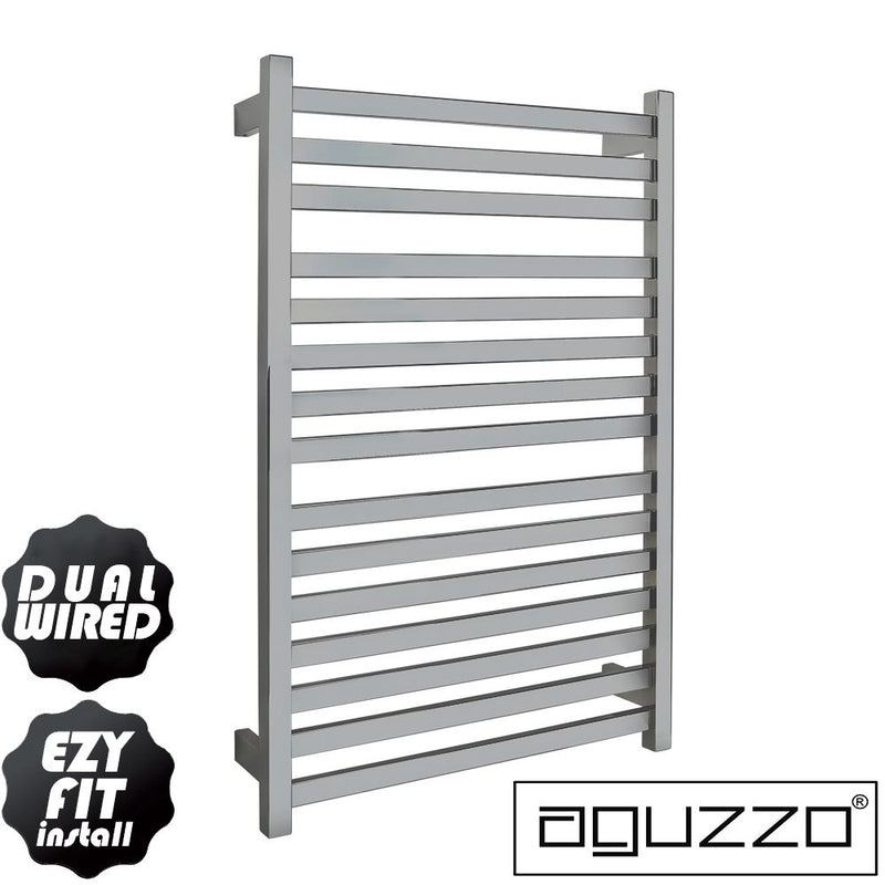 Aguzzo EZY FIT 600mm x 920mm Flat Tube Dual Wired Heated Towel Rail Polished Stainless Steel - Sydney Home Centre