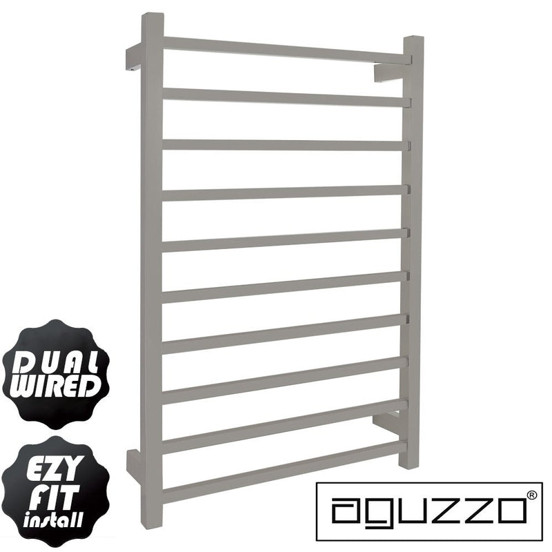 Aguzzo EZY FIT 600mm x 920mm Square Tube Dual Wired Heated Towel Rail Polished Stainless Steel - Sydney Home Centre