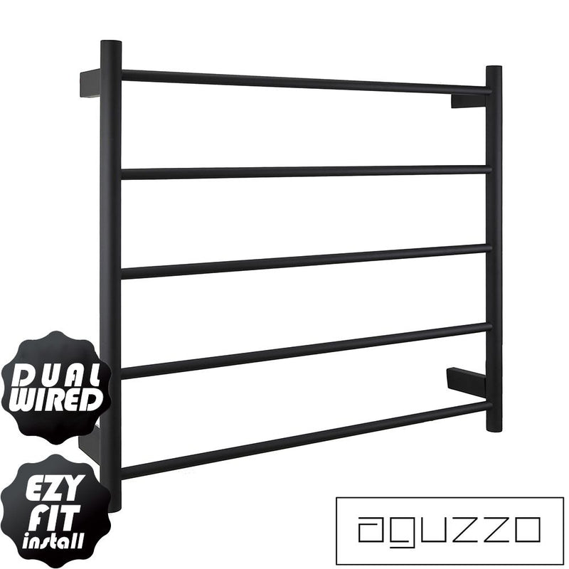 Aguzzo EZY FIT 750mm x 700mm Round Tube Dual Wired Heated Towel Rail Matte Black - Sydney Home Centre