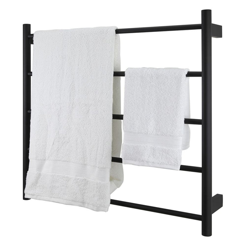 Aguzzo EZY FIT 750mm x 700mm Round Tube Dual Wired Heated Towel Rail Matte Black - Sydney Home Centre