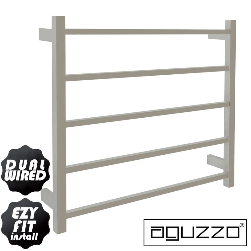 Aguzzo EZY FIT 750mm x 700mm Square Tube Dual Wired Heated Towel Rail Polished Stainless Steel - Sydney Home Centre