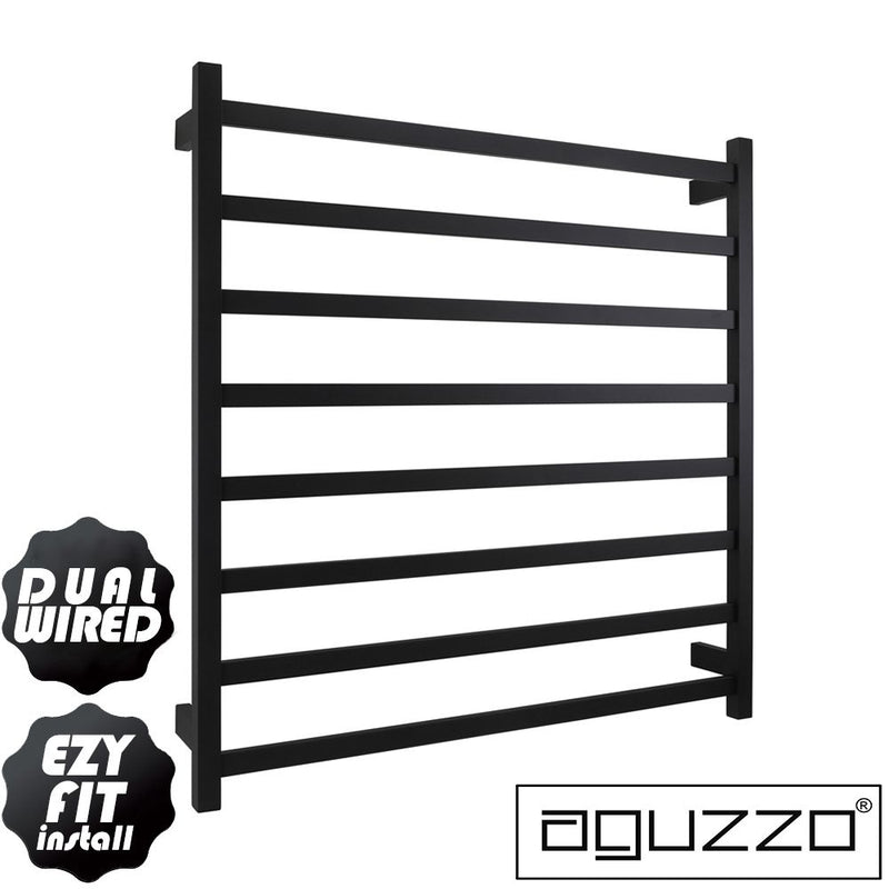 Aguzzo EZY FIT 900mm x 920mm Flat Tube Dual Wired Heated Towel Rail Matte Black - Sydney Home Centre