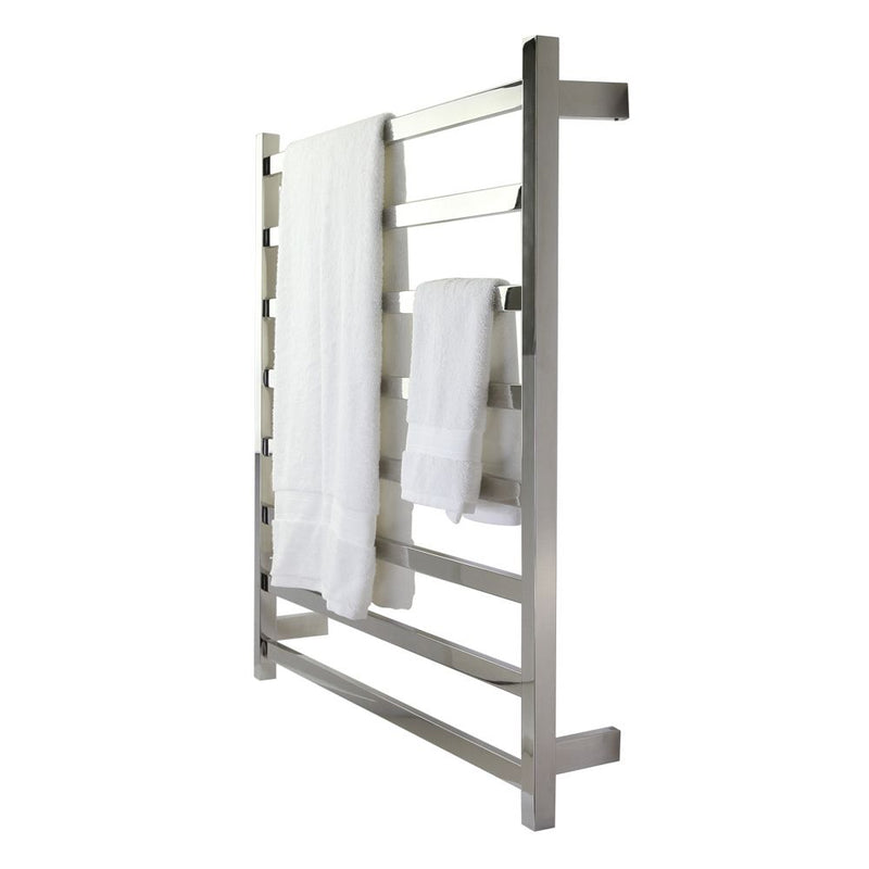 Aguzzo EZY FIT 900mm x 920mm Flat Tube Dual Wired Heated Towel Rail Polished Stainless Steel - Sydney Home Centre