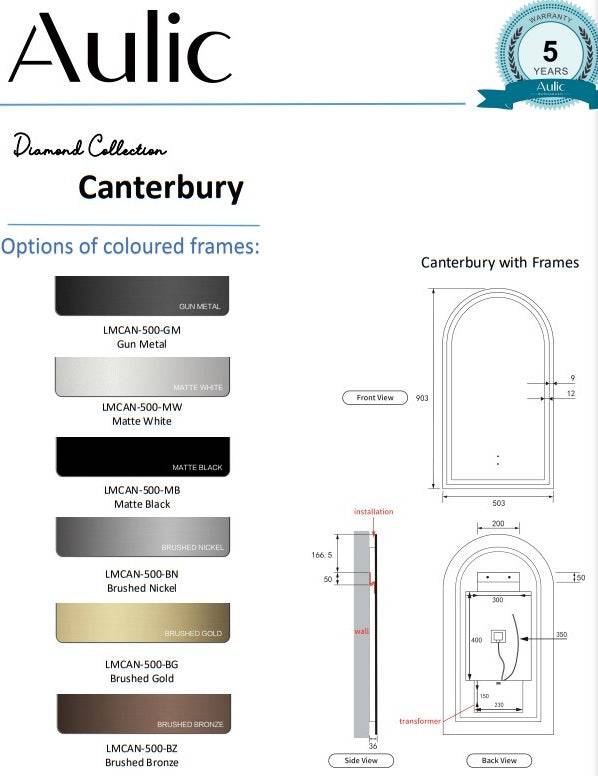 Aulic Canterbury 900mm x 500mm Framed LED Mirror Gun Metal - Sydney Home Centre