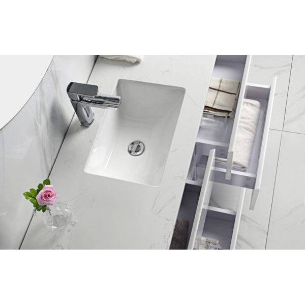 Aulic Leona 600mm Wall Hung Vanity Gloss White (Snow Flat Stone Top) - Sydney Home Centre
