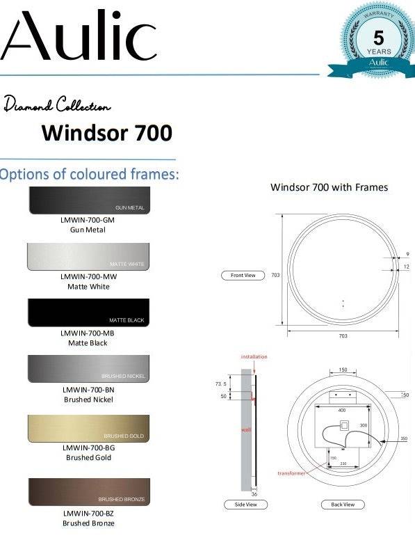 Aulic Windsor 700mm Framed LED Mirror Brushed Gold - Sydney Home Centre