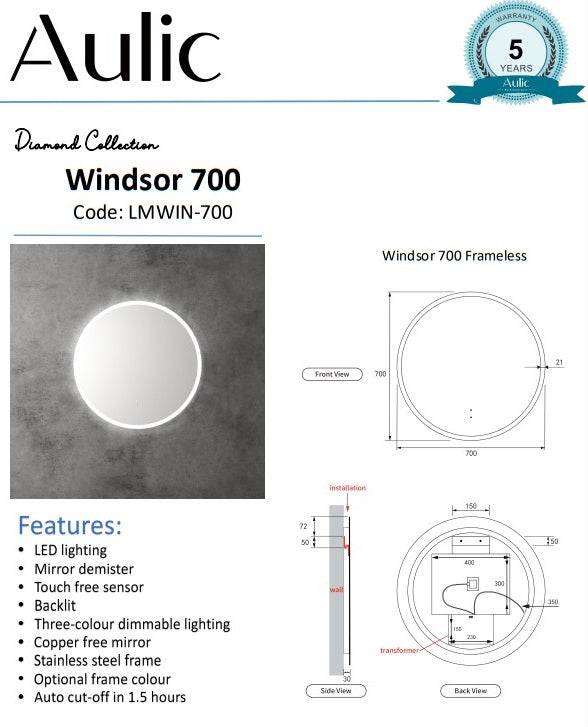 Aulic Windsor 700mm Frameless LED Mirror - Sydney Home Centre