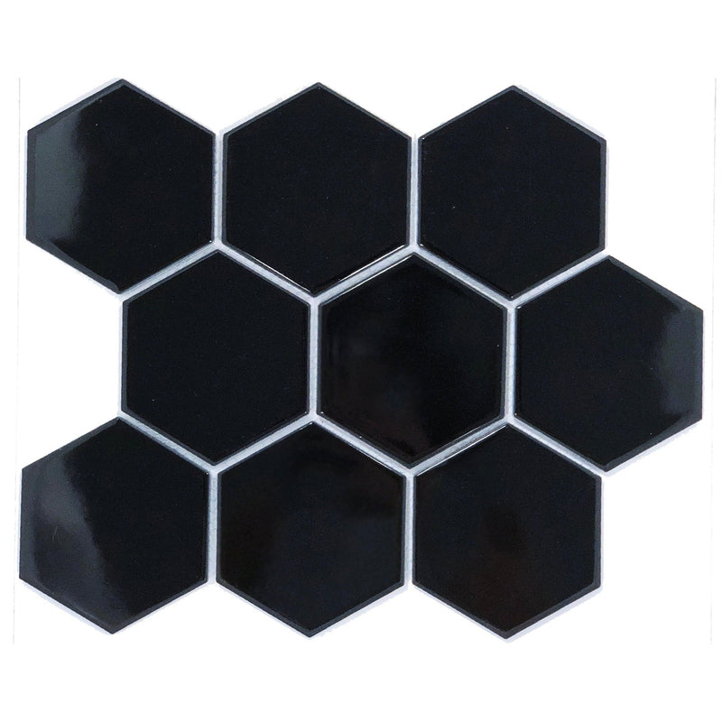 Black Gloss Porcelain Glazed 95x110mm Hexagon - Sydney Home Centre