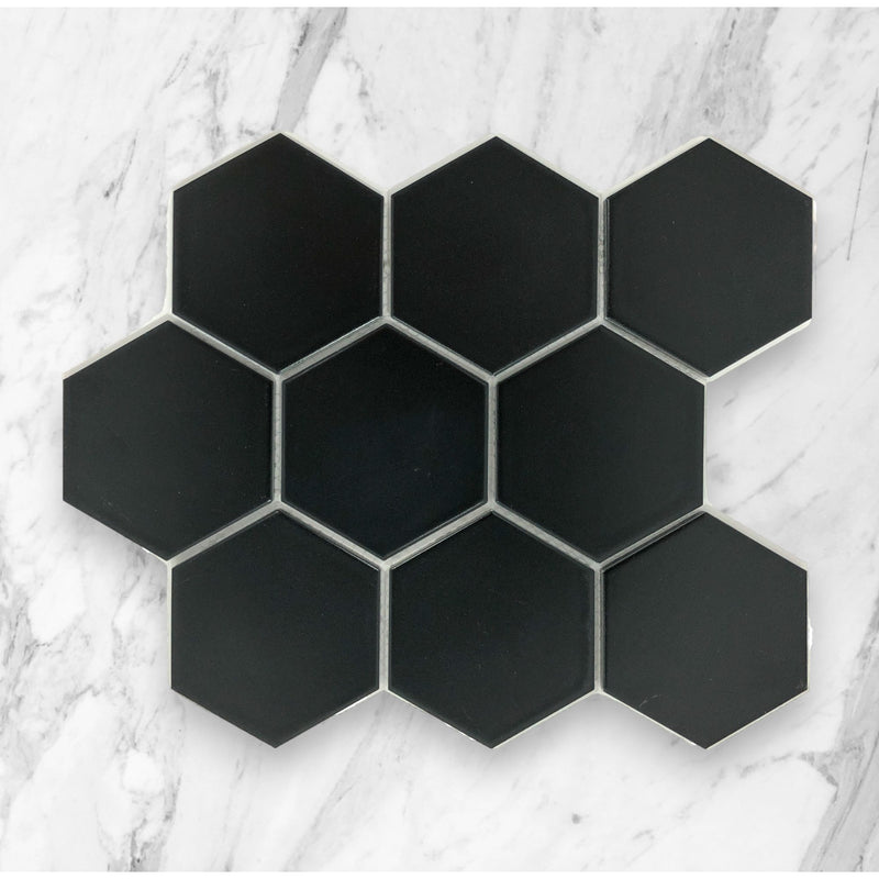 Black Matte Porcelain Glazed 95x110mm Hexagon - Sydney Home Centre