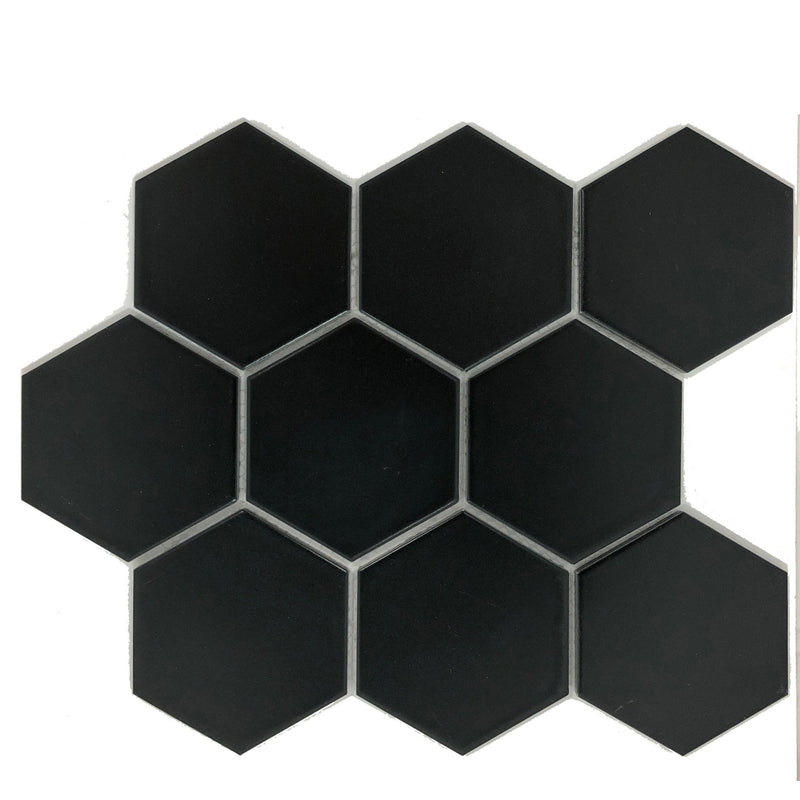 Black Matte Porcelain Glazed 95x110mm Hexagon - Sydney Home Centre