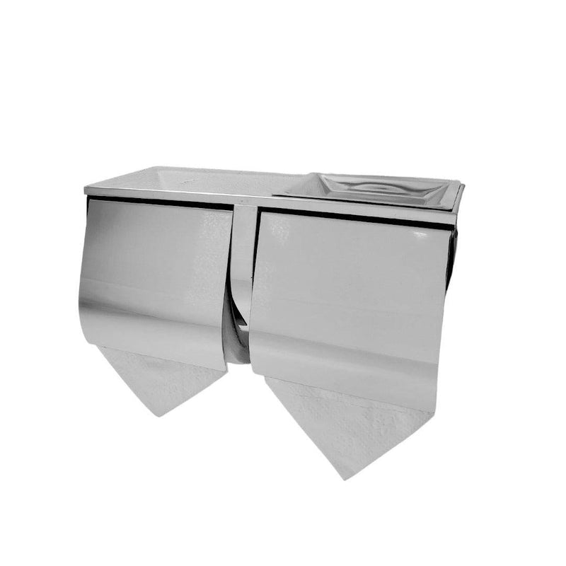 Dolphy Stainless Steel Double Toilet Roll Holder With Shelf Chrome Silver - Sydney Home Centre
