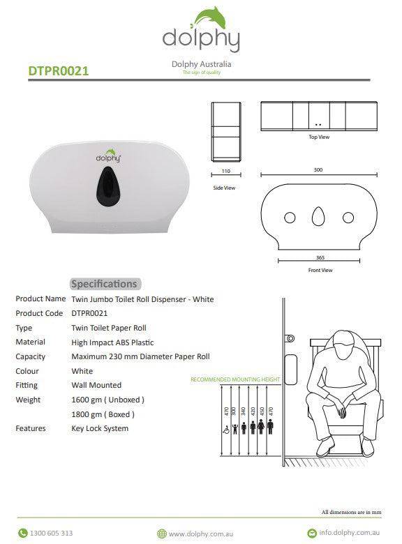 Dolphy Twin Jumbo Toilet Roll Dispenser White (DTPR0021) - Sydney Home Centre