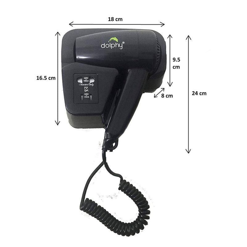 Dolphy Wall Mount Hair Dryer 1200W Black - Sydney Home Centre