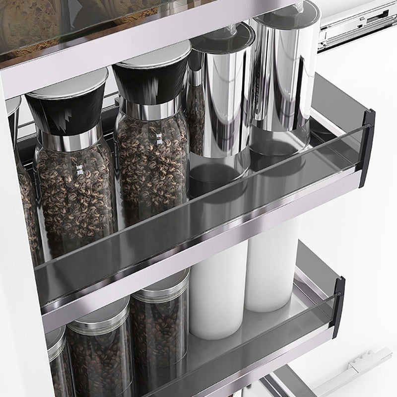 Elite Galley Side Mount Pull-Out Pantry Suits 1760mm+ Cabinet Height Internal Unit Smoked Glass - Sydney Home Centre