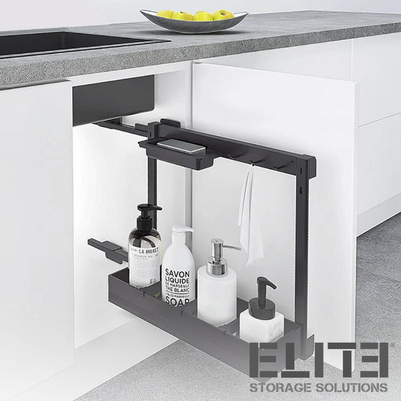 Elite Nero Side Mounted Undersink Cleaning Pull-Out Storage With Lift-Off Baskets Dark Grey - Sydney Home Centre