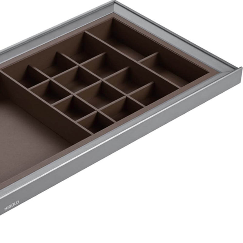 Higold A Series Pull Out Wardrobe Storage Tray Fits 900mm Cabinet With Multiple Sections Grey & Chocolate - Sydney Home Centre