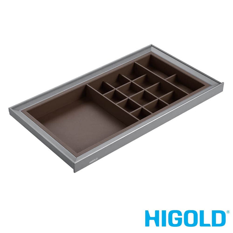 Higold A Series Pull Out Wardrobe Storage Tray Fits 900mm Cabinet With Multiple Sections Grey & Chocolate - Sydney Home Centre