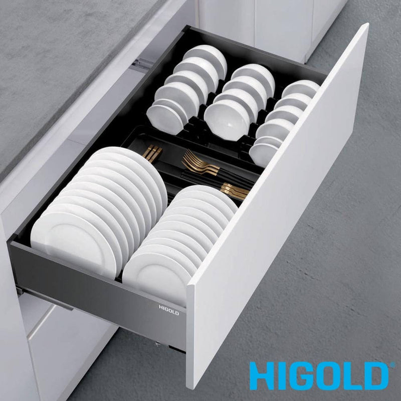 Higold Shearer 2.0 Multipurpose Pull Out Kitchen Drawer With Plate Dividers And Drain Tray And Fits 600mm Cabinet Grey - Sydney Home Centre