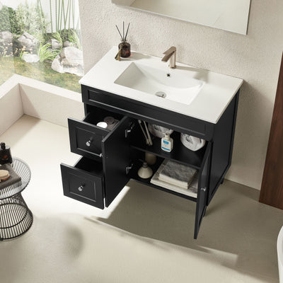 Ceto Harrington 900mm Left Hand Drawer Freestanding Vanity Matte Black (Ceramic Top) - Sydney Home Centre