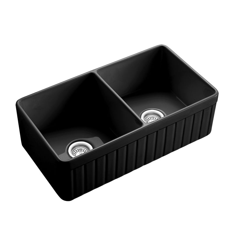 Ceto Greenwich Fireclay Farmhouse 828mm Double Bowl Sink Matte Black - Sydney Home Centre