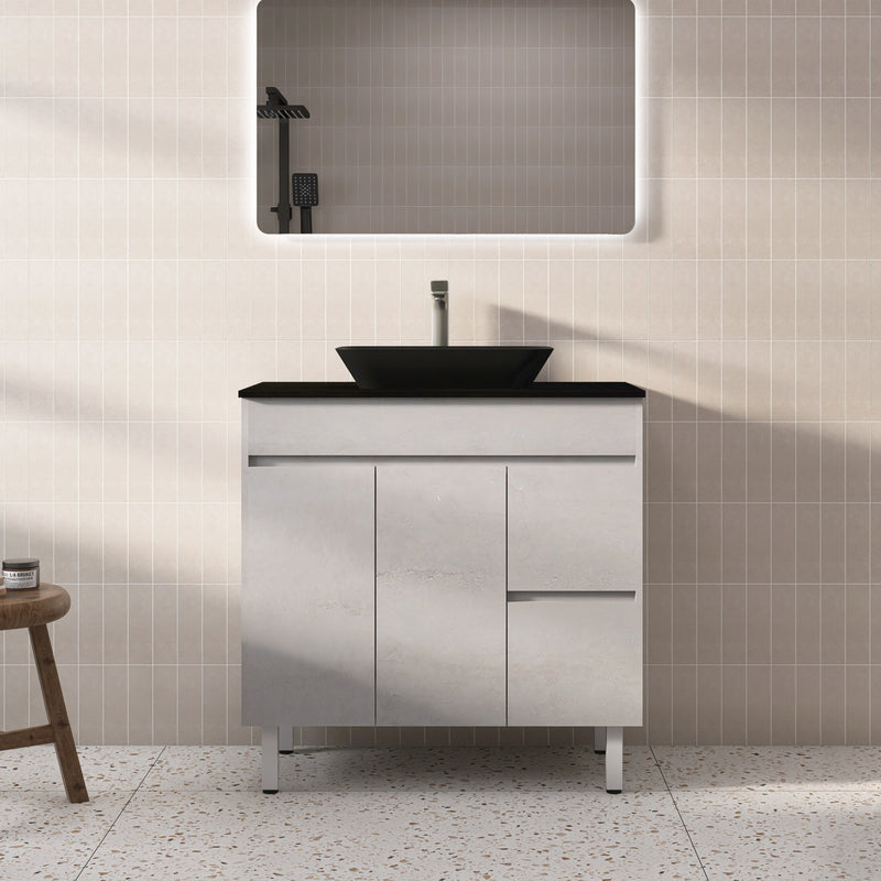 Poseidon Nova 900mm Right Hand Drawer Freestanding Vanity Concrete Grey (Cabinet only) - Sydney Home Centre