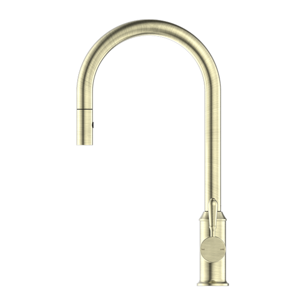 Nero York Pull Out Sink Mixer With Vegie Spray Function With Metal Lever Aged Brass - Sydney Home Centre