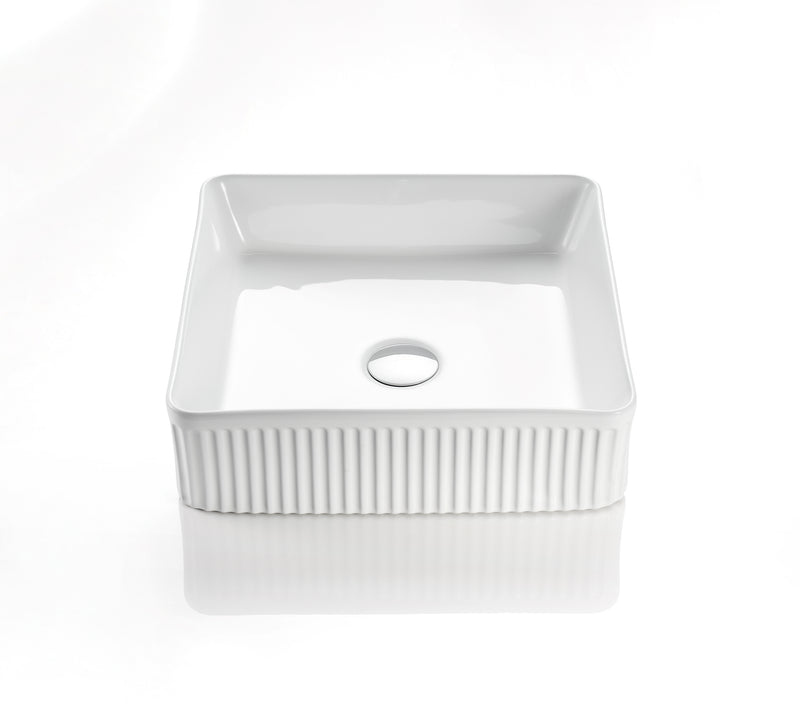 Ceto Cascade Fluted Square 415mm Above Counter Basin Non Overflow Gloss White - Sydney Home Centre