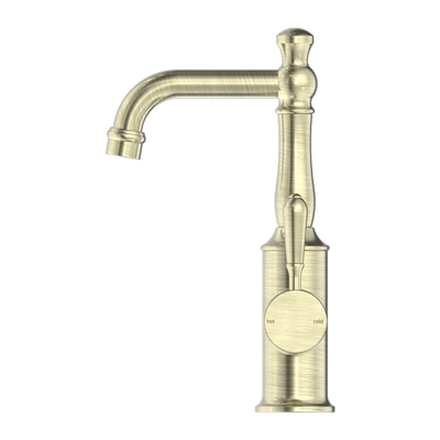 Nero York Basin Mixer With Metal Lever Aged Brass - Sydney Home Centre