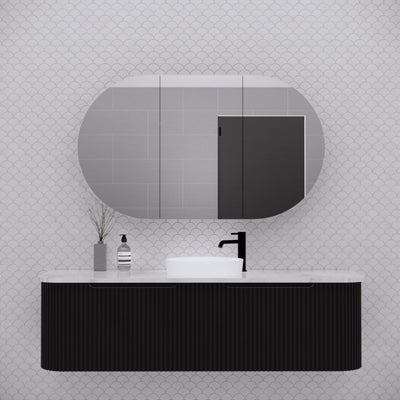 Riva London 1200mm x 700mm Matte Black Oval Shaving Cabinet - Sydney Home Centre