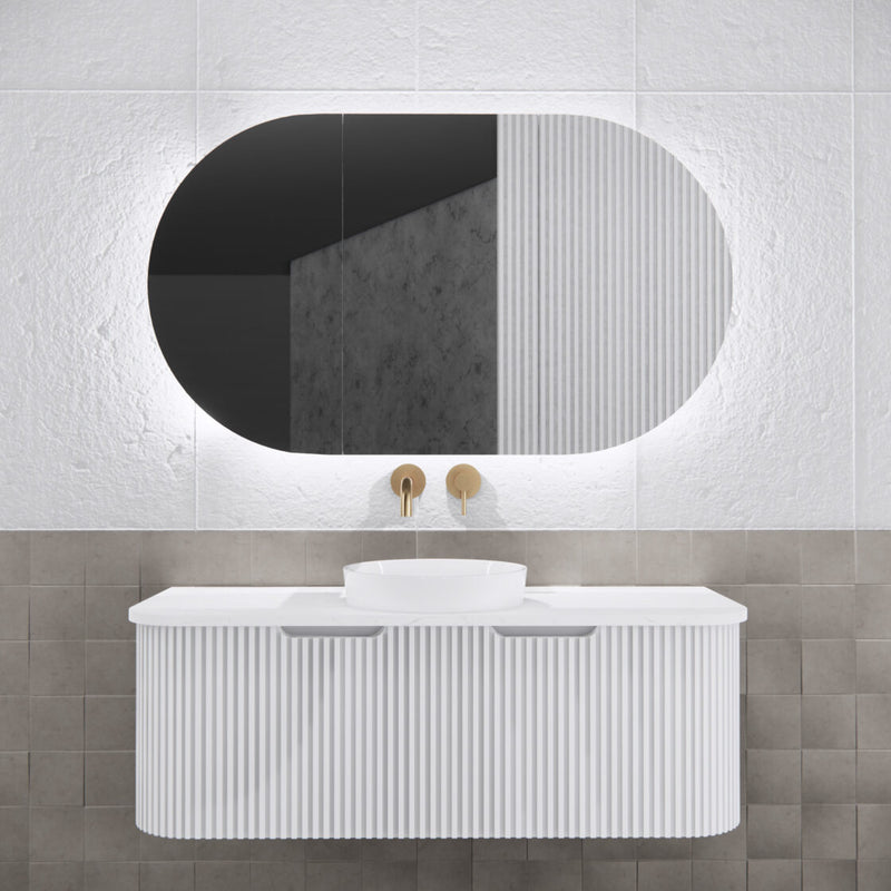 Riva Paris 1200mm x 700mm Matte White Oval LED Shaving Cabinet - Sydney Home Centre