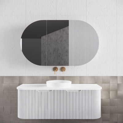 Riva London 1200mm x 700mm Matte White Oval Shaving Cabinet - Sydney Home Centre