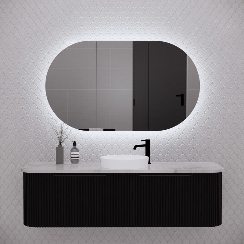 Riva Paris 1200mm x 700mm Matte Black Oval LED Shaving Cabinet - Sydney Home Centre