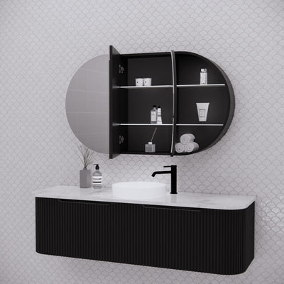 Riva London 1200mm x 700mm Matte Black Oval Shaving Cabinet - Sydney Home Centre