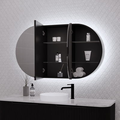 Riva Paris 1200mm x 700mm Matte Black Oval LED Shaving Cabinet - Sydney Home Centre