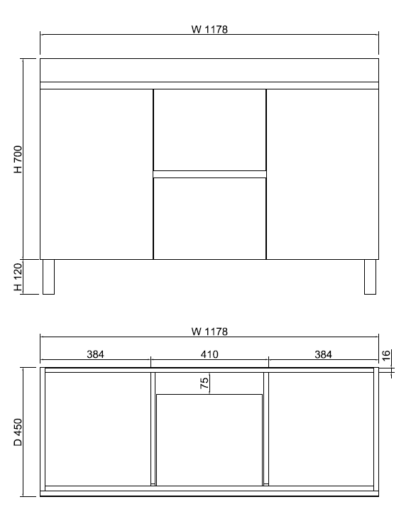 Viva ABS MFL2 1200mm Light Oak Double Bowl with Kickboard Freestanding Vanity (Cabinet Only) - Sydney Home Centre