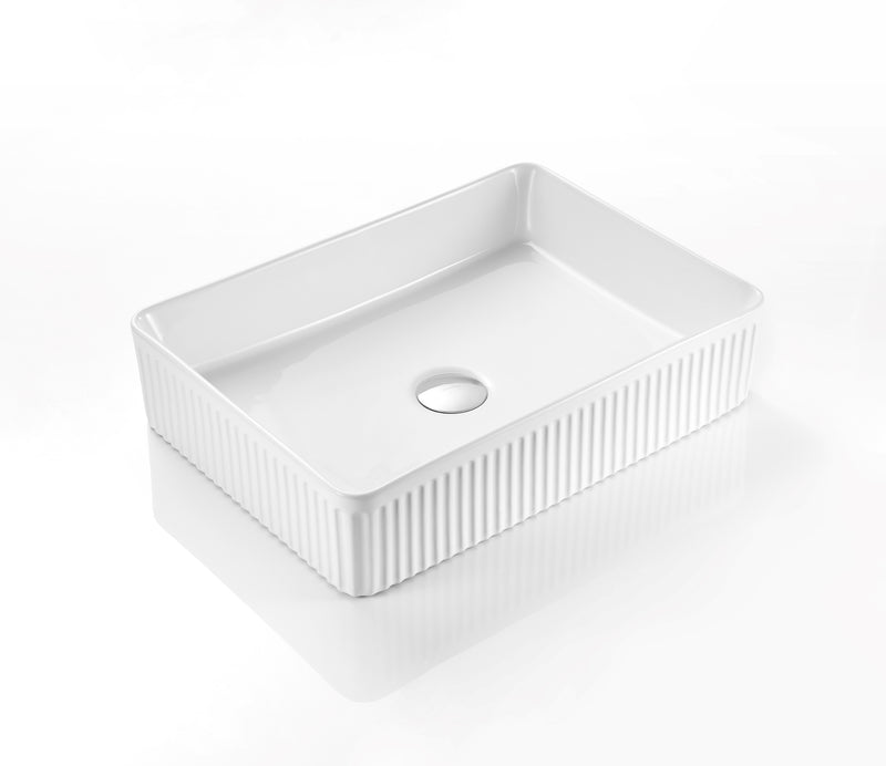 Ceto Cascade Fluted Rectangle 580mm Above Counter Basin Non Overflow Gloss White - Sydney Home Centre