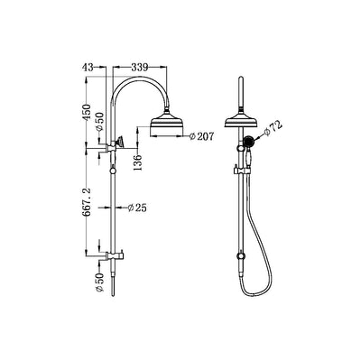 Nero York Twin Shower With White Porcelain Hand Shower Aged Brass - Sydney Home Centre