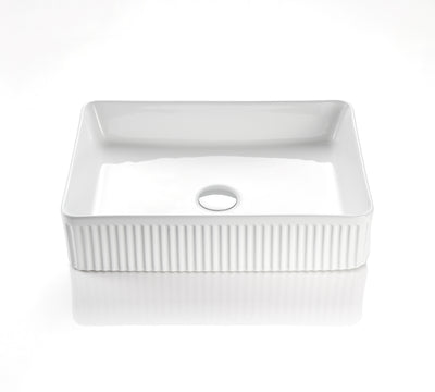 Ceto Cascade Fluted Rectangle 580mm Above Counter Basin Non Overflow Gloss White - Sydney Home Centre