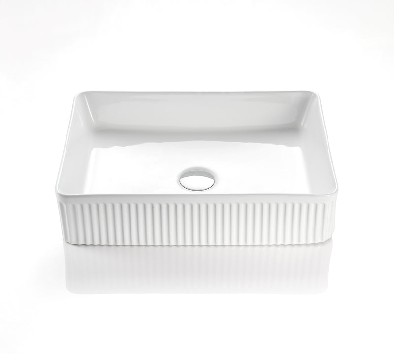 Ceto Cascade Fluted Rectangle 580mm Above Counter Basin Non Overflow Matte White - Sydney Home Centre