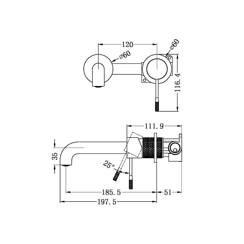 Nero Opal Wall Basin / Bath Mixer With Separate Backing Plate Brushed Nickel - Sydney Home Centre